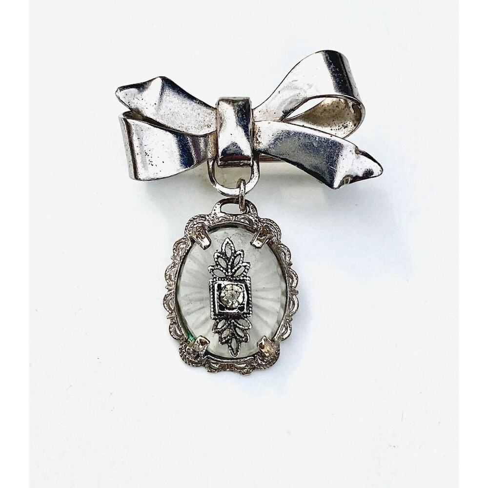 Vintage Camphor Rhinestone Bow Brooch~Pin